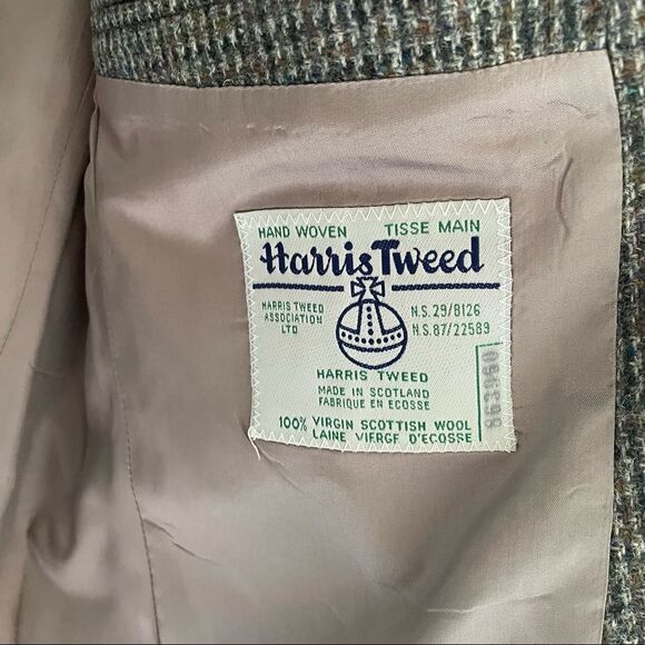 HARRIS TWEED Vintage Hand Woven Wool Blazer Grey Blue 44R - Picture 8 of 9